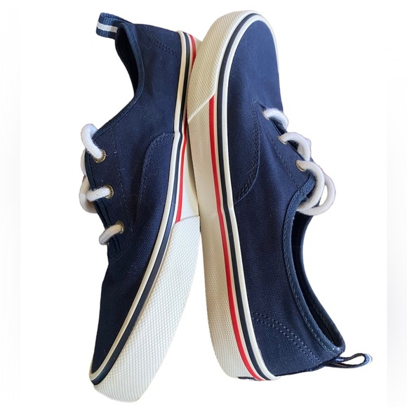 Sperry Shoes - WOMEN’S Sperry sneakers size 9. Navy canvas w/red&white detail. Worn once! EUC!!